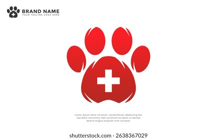 Paw medical cross logo. For vet clinics, animal hospitals, or pet care