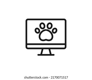 Paw in monitor line icon. Vector symbol in trendy flat style on white background. Veterinary sign for design.