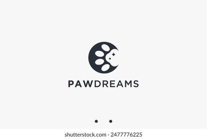 paw with moon logo design vector silhouette illustration