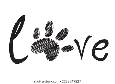 Paw outline illustration vector image. Hand drawn paw sketch image artwork. Simple original logo icon from pen drawing sketch.