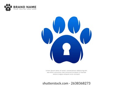 Paw padlock logo. For secure pet products, kennels, or safety brands