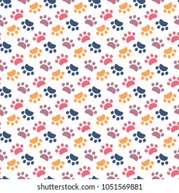 Paw pattern.Dog paw,cat paw,kitten  inprint.Seamless animals footprint