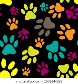 Paw pattern, seamless vector pattern silhouettes of paw, cat's feet, dog's footprint. 