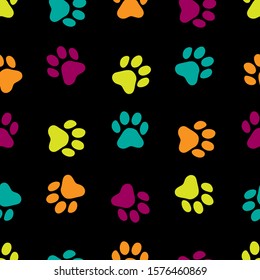 Paw pattern, seamless vector pattern silhouettes of paw, cat's feet, dog's footprint. 