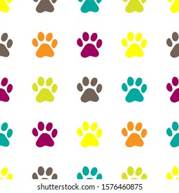 Paw pattern, seamless vector pattern silhouettes of paw, cat's feet, dog's footprint. 