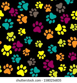 Paw pattern, seamless vector pattern silhouettes of paw, cat's feet, dog's footprint. 