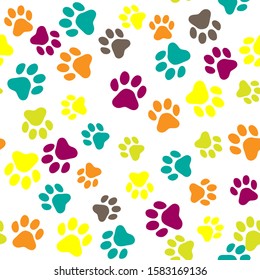 Paw pattern, seamless vector pattern silhouettes of paw, cat's feet, dog's footprint. 