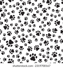 Paw pattern, seamless vector pattern silhouettes of paw, cat's feet, dog's footprint.  Pattern with cat's trace. Doodle style. Cat paws pattern.