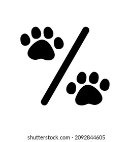 Paw percent icon vector. World Animal day discount icon. Percentage symbol with animal paws.