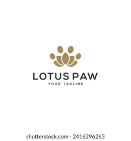 Paw Pet and Lotus flower logo design vector illustration