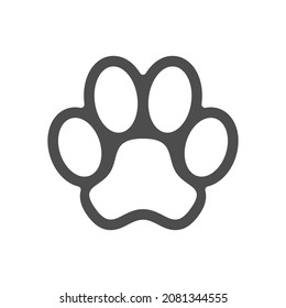 Paw del icono gráfico de impresión de mascotas.  Señal de perro o gato de la pata de la huella aislada en el fondo blanco. Ilustración del vector