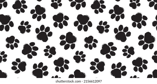 Paw pet seamless pattern, dog or cat foot print texture, animal background, grunge stamp repeat, foot track wallpaper. Cartoon vector illustration