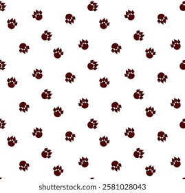 Paw pet tiger cat seamless pattern,  foot print texture, animal background, grunge stamp repeat, foot track wallpaper. Cartoon graphic  vector illustration
