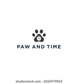 Paw Pet and Time  logo design illustration template