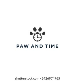 Paw Pet und Zeit Logo Design Illustration Vorlage