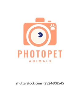 paw pets photography camera lens modern minimal logo vector icon illustration