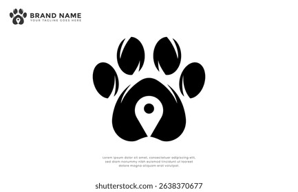 Paw pin location logo. For pet finders, GPS, or local apps