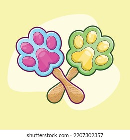 Paw Popsickle Ice Cream in Cartoon Style Vector Illustration