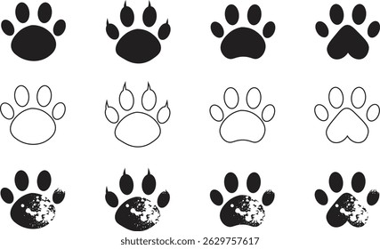Paw print, animal , beardog paw, cat  wildlife texture,  icon, paw silhouette, paw design, black , white digital, vector , illustration, graphic 