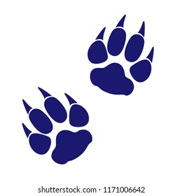 Paw print animal dog or cat clawed, silhouette footprints of an animal, flat icon, logo, black traces isolated on white background.
