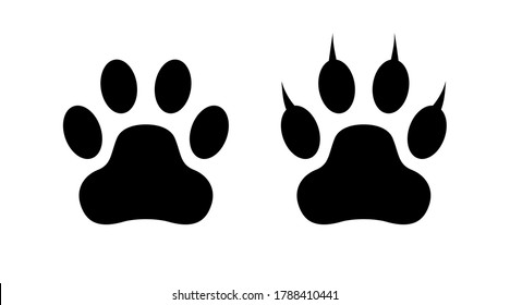 Paw print of animal icon, dog or cat footprint symbol isolated on white background