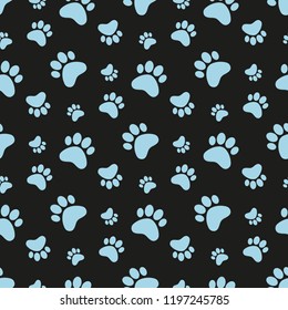  Paw print background. Cat, dog footprint seamless pattern.
