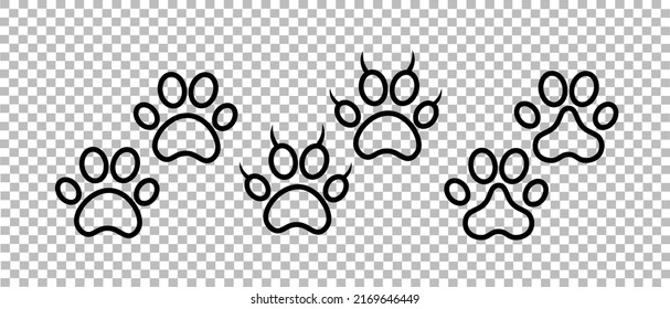 Paw print. Black vector icon. Cute silhouette of a foot of a pet, dog or cat. Leg of a wild animal with claws. Design for children's illustrations	