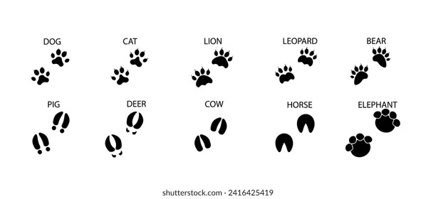 Paw print. Black vector icon. Cute pet paw silhouette. Leg of a wild animal with claws. Children's vector illustration design.