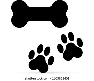 Paw print with bone icon isolated on white. Logo pet paw print. Vector stock Illustration.