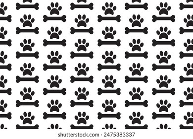 Paw print and bone pattern in trendy style . Dog paw and bone pattern. Dog wallpaper background . Vector