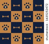 Paw print an bone seamless pattern. Pawprint and bone on plaid background. Design for dog’s, cat’s accessorizes, textile, wallpaper, fabric, wrapping, scrap, gift paper. Vector repeat ornament