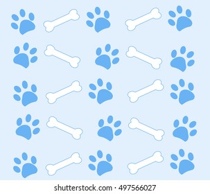 Paw print and bone vector illustration blue background