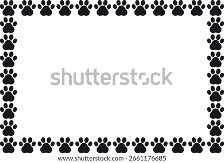 Paw print border . Black rectangle animal paw print frame . Dog paw prints border . Vector illustration