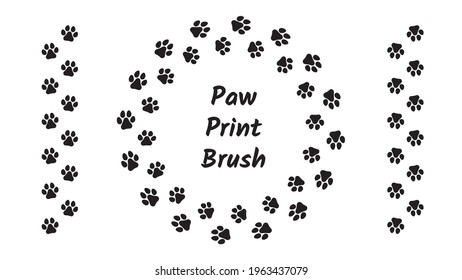 Paw print brush. Animal footprints, prints or foot steps. Foot steps brush, pattern. Dog, cat footprints. Vector illustration.