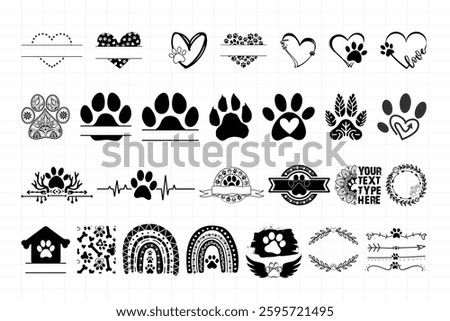 Paw Print Bundle with Dog and Cat Designs, Perfect for Pet Lovers, Digital Download for Cricut and Silhouette, Includes Animal Paw Print, Dog Tag, Dog Bone, Pet Memorial, and Mandala Paw Cut Files