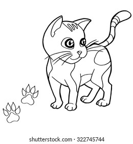 paw print with cat Coloring Pages vector
