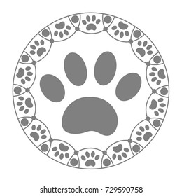 Paw print cat dog in the ring decorative logo, emblem, symbol