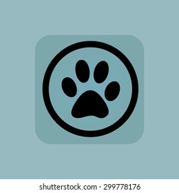 Paw print in circle, in square, on pale blue background