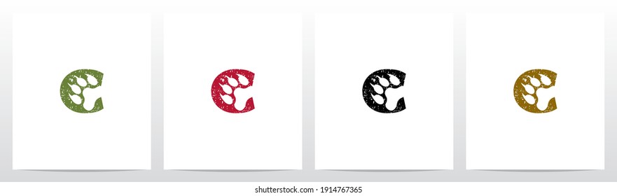 Paw Print With Claws On Letter Logo Design C