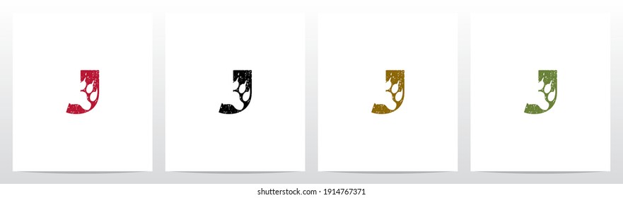 Paw Print With Claws On Letter Logo Design J