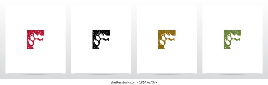 Paw Print With Claws On Letter Logo Design F