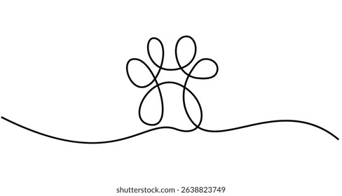 Paw Print Continuous One Line Drawing. Pet Symbol One Line Vector Illustration. Minimal Trendy Contemporary Design for Wall Art, Prints, Social Media, Posters, Invitations, Branding Design. Not AI