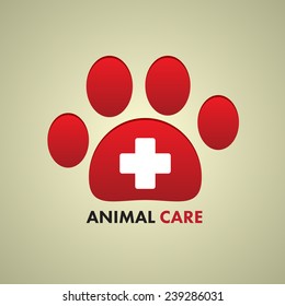 Paw print and cross sign. Vector illustration. Animal care symbol.