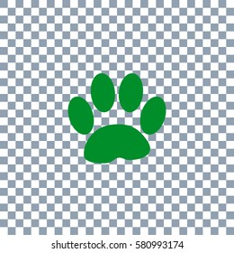 Paw Print. Dark green icon on transparent background.