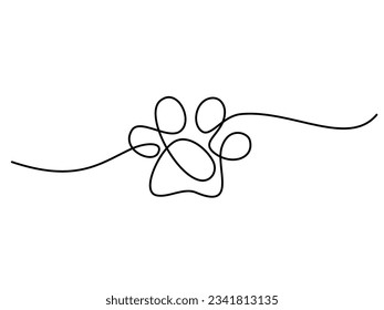 Paw print of dog or cat. Continuous one line drawing vector illustration