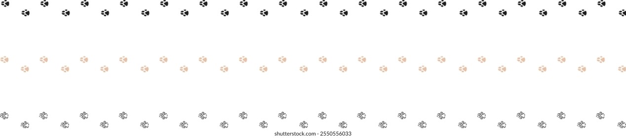 Paw print of a dog or cat. Footprint pet. Black lines animal prints isolated on white background. Puppy track. Feline step outline. Kitten leg. Illustration facing left.Vector illustration.