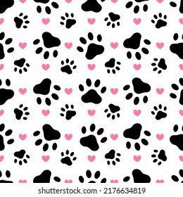 Paw print dog cat, seamless pattern. Vector illustration.