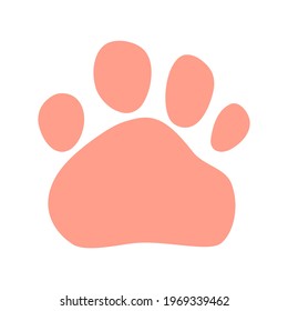 paw print of a dog, cat, sign, symbol, silhouette pink on a white background,