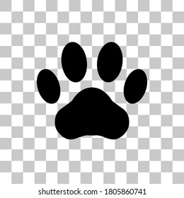 Paw print. Dog or cat vector, icon. Foot puppy isolated on transparent background. Footprint pet. Black silhouette paw. Cute shape paw print. Design for prints. Animal track. trace foot dog, cat