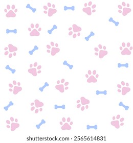 Paw print dog and cat Vector. footprint dog icon. Paw icon vector illustration. Dog Paw seamless pattern background. Vector bone dog icon footprint.